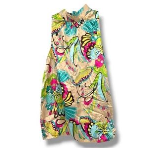Lipstick Y2k Sleeveless‎ Mock Neck Dress Colorful Floral Print Retro Mod Style